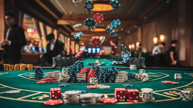 Casino Hold'em table layout on hambawin with dealer and community cards